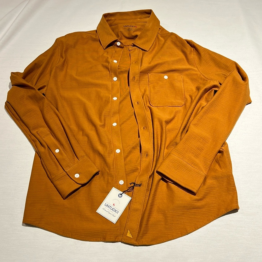 UNTUCKit Branham Long Sleeve Button Up Shirt Ora Golden Brown Size L